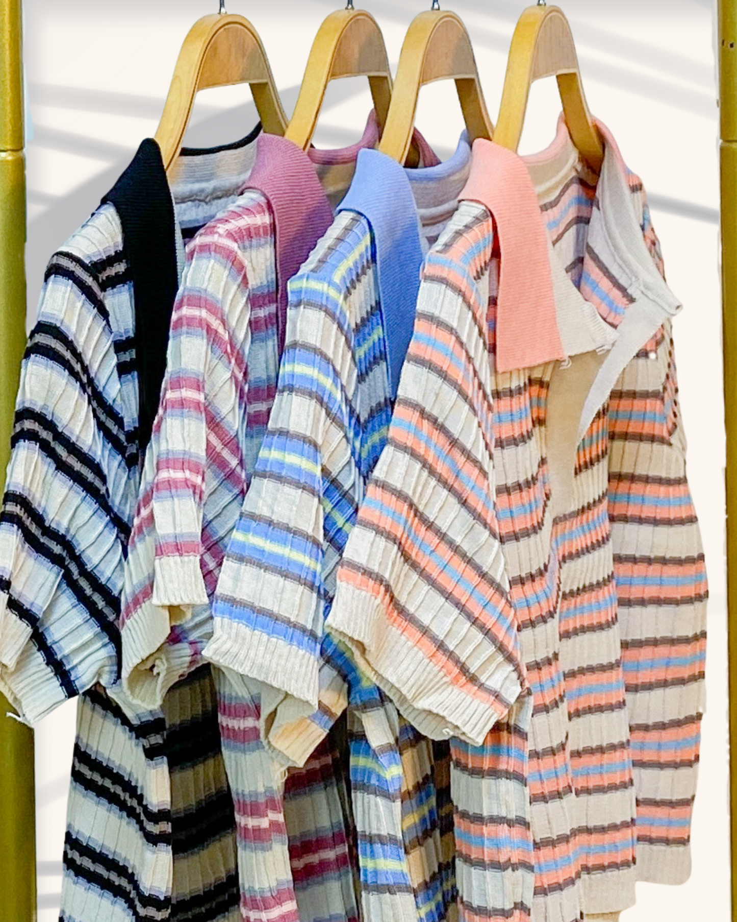 Natalie Knit Striped Collared Crop Top