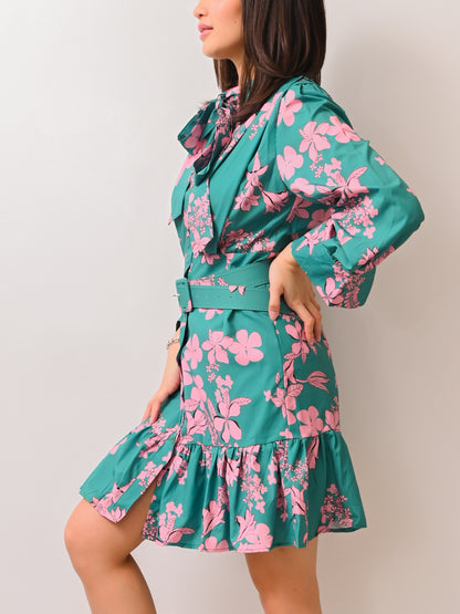 Lilia Floral Belted Ruffle Dress