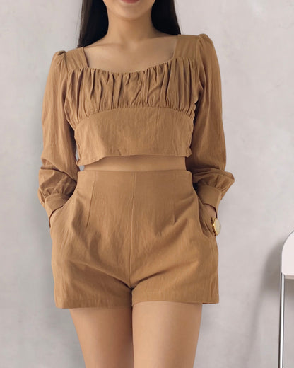 Cleo Set - Long Sleeve Crop Top & High Waist Shorts