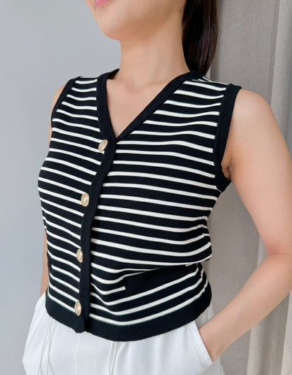Dominique Casual Knit Striped Sleeveless Vest