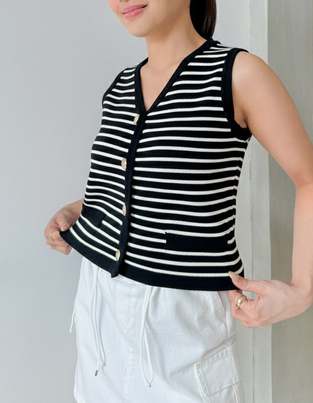 Dominique Casual Knit Striped Sleeveless Vest
