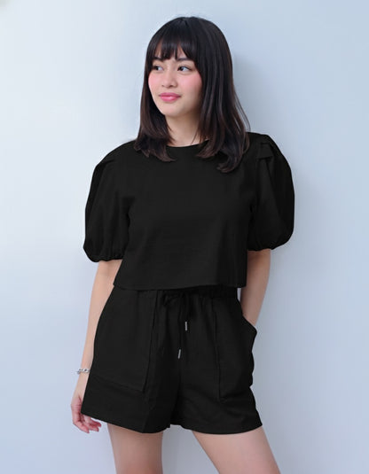Caryl Linen Style Puff Sleeve Coord Set