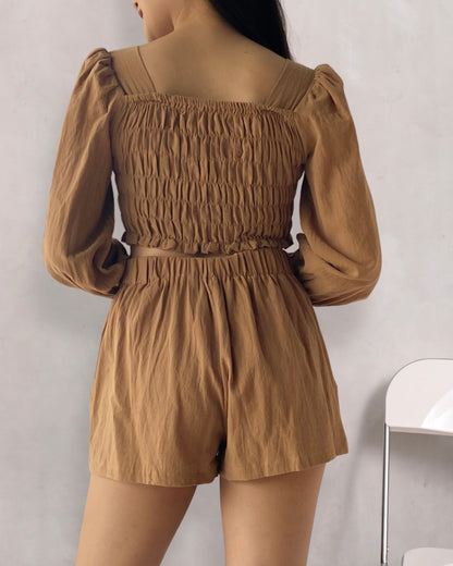 Cleo Set - Long Sleeve Crop Top & High Waist Shorts