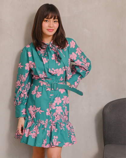 Lilia Floral Belted Ruffle Dress