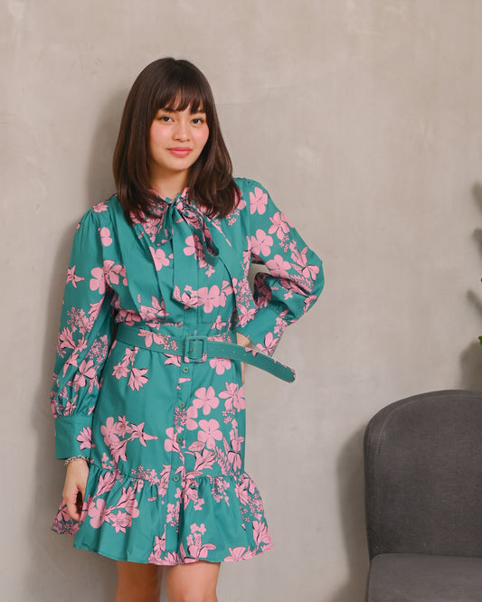 Lilia Floral Belted Ruffle Dress