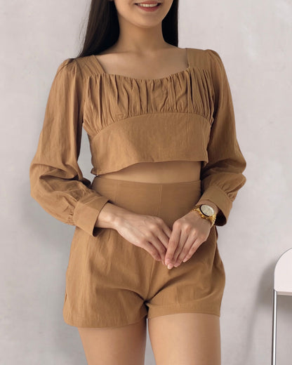 Cleo Set - Long Sleeve Crop Top & High Waist Shorts