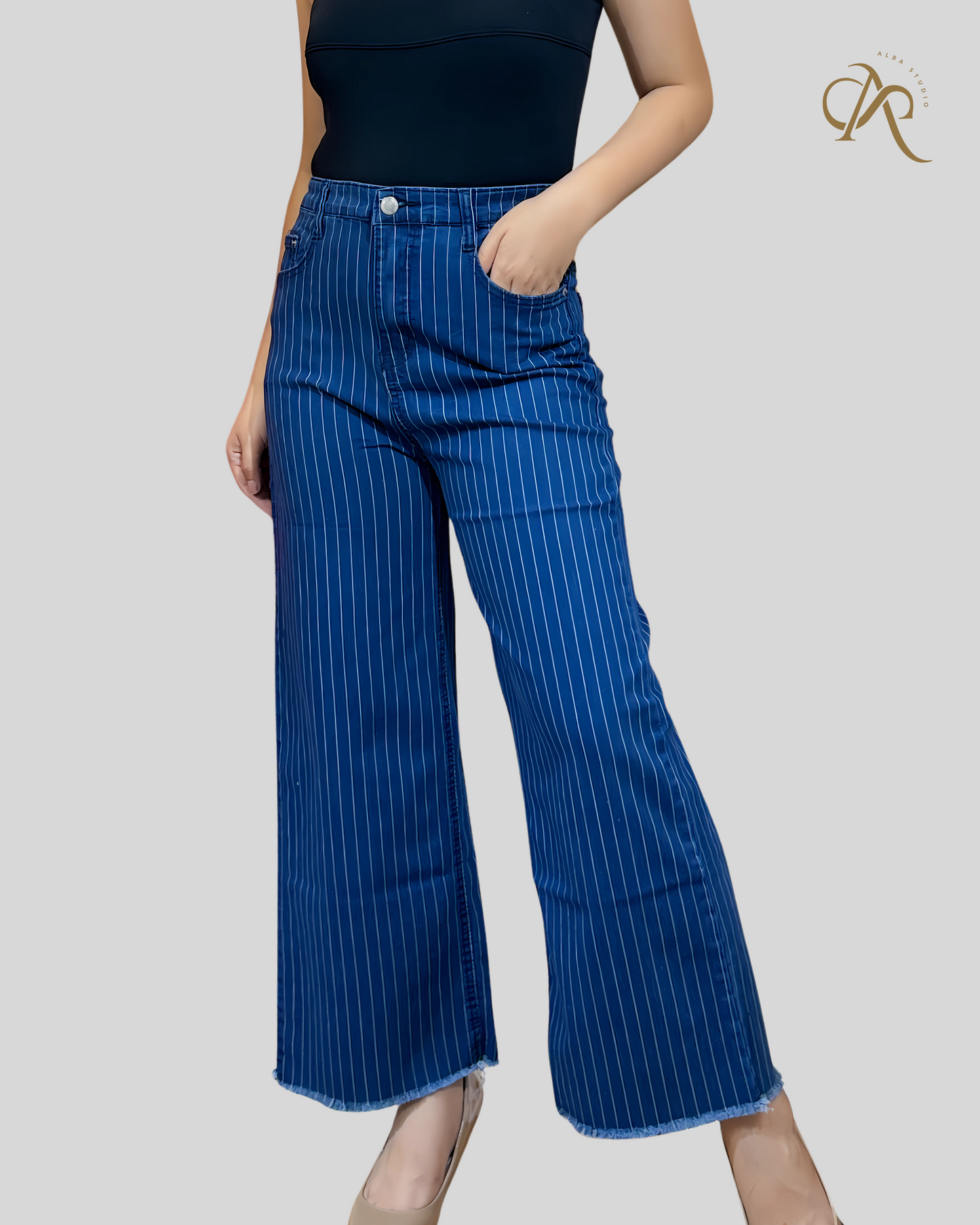 Angel High-Waist Pinstripe Wideleg Pants