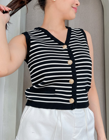 Dominique Casual Knit Striped Sleeveless Vest