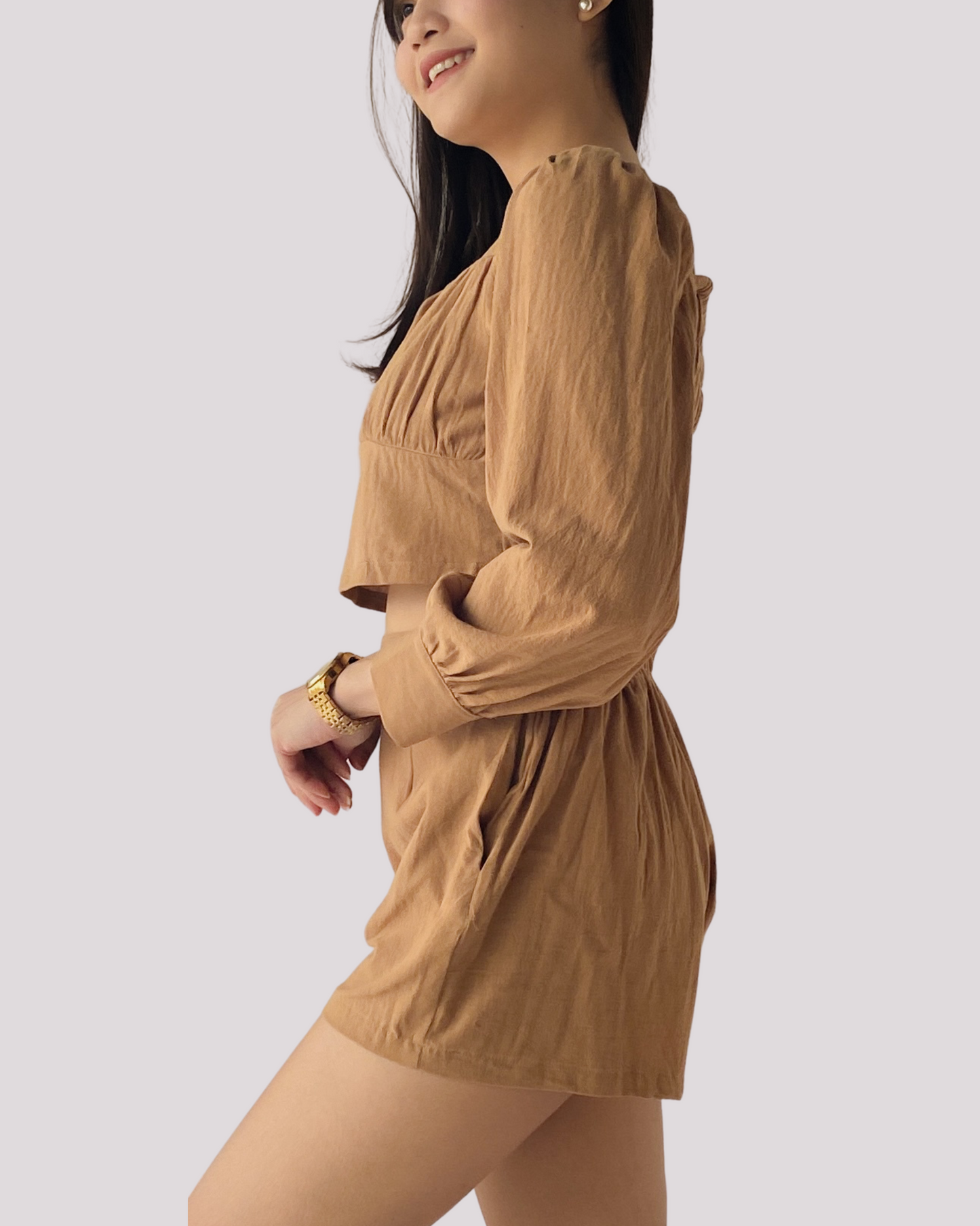 Cleo Set - Long Sleeve Crop Top & High Waist Shorts