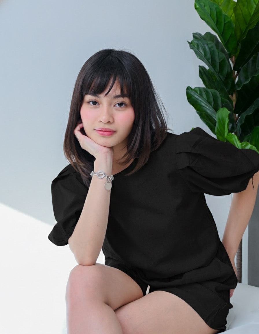 Caryl Linen Style Puff Sleeve Coord Set