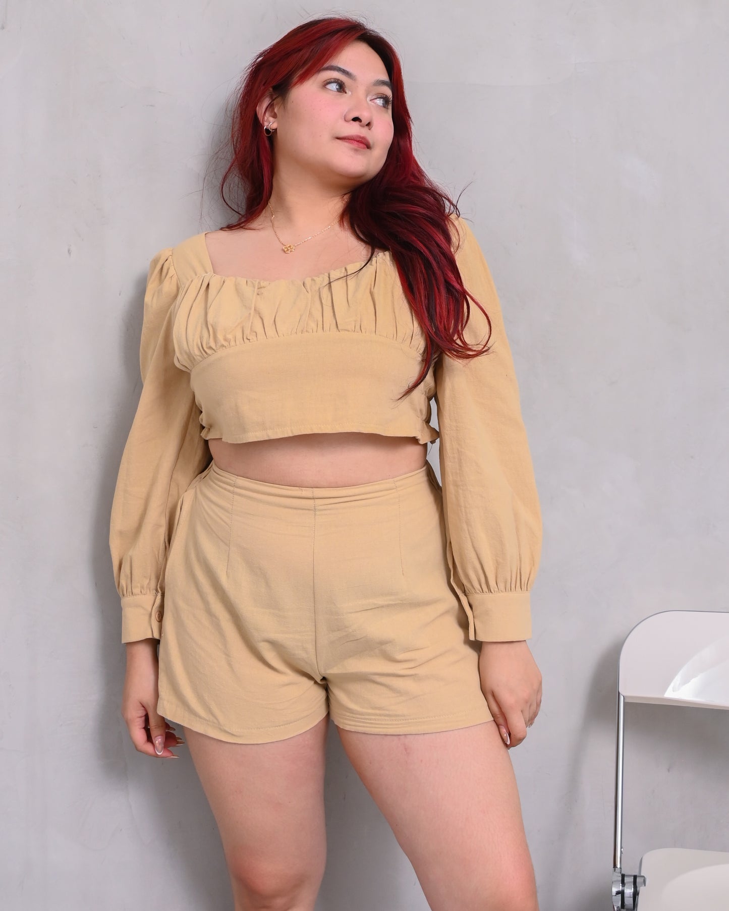Cleo Set - Long Sleeve Crop Top & High Waist Shorts