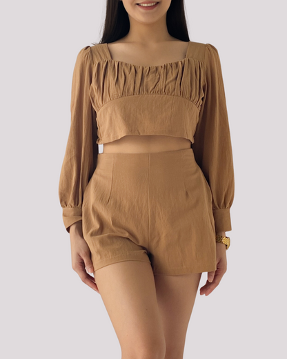 Cleo Set - Long Sleeve Crop Top & High Waist Shorts