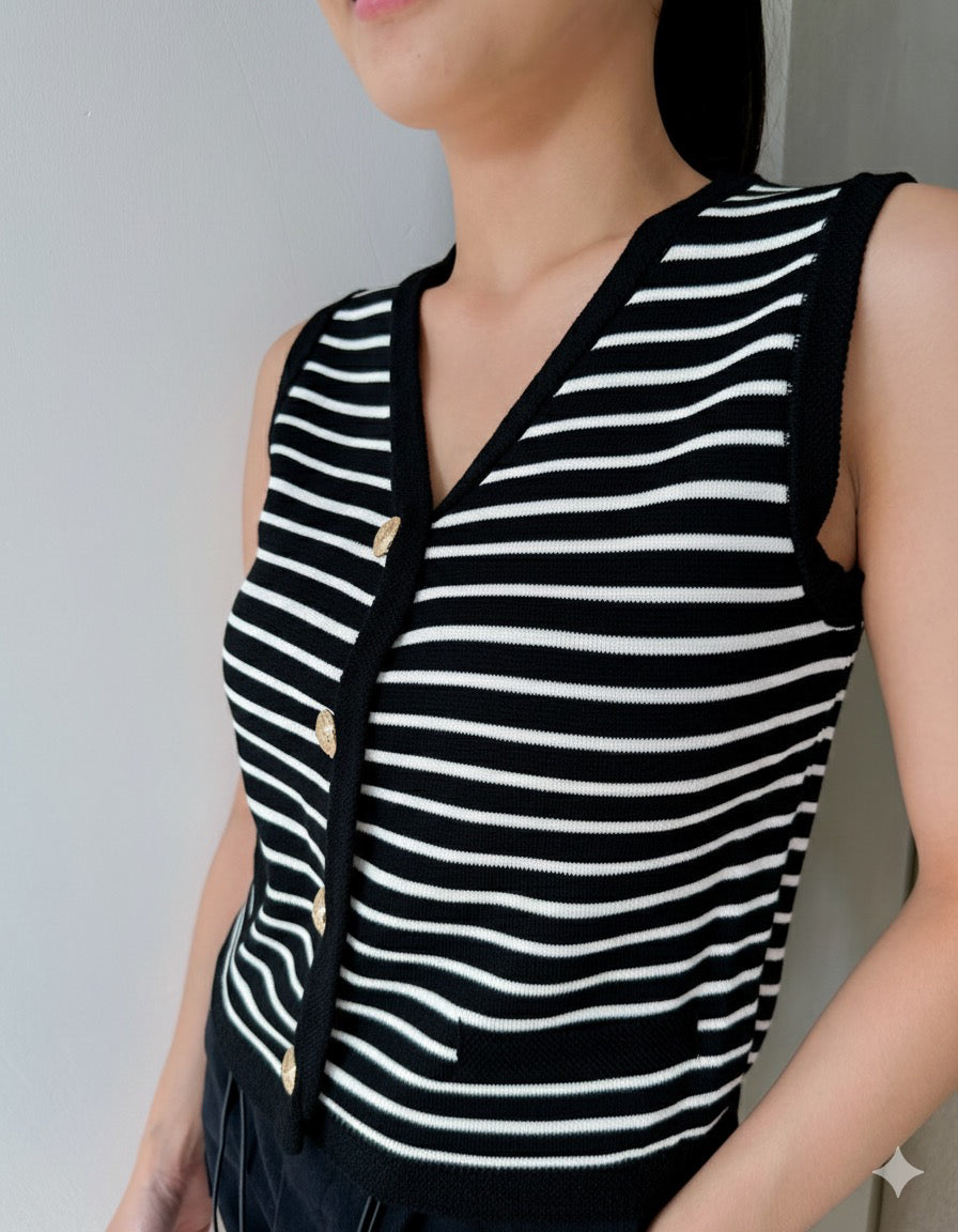Dominique Casual Knit Striped Sleeveless Vest