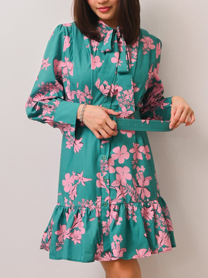Lilia Floral Belted Ruffle Dress
