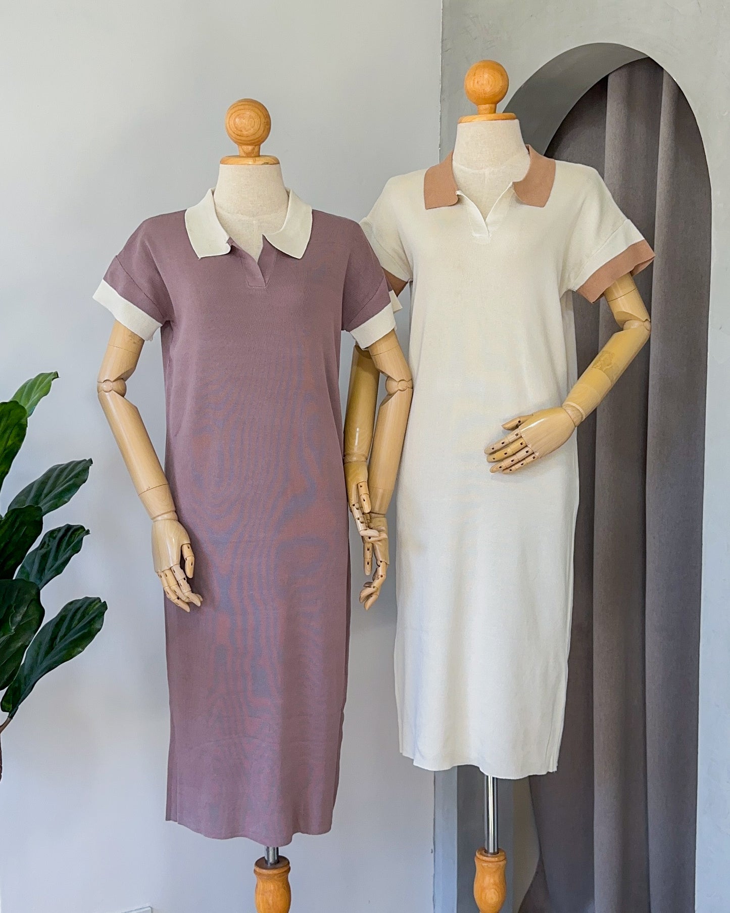 Lucca Stretchable Knit with Collar Dress