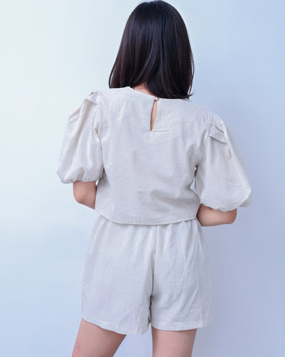 Caryl Linen Style Puff Sleeve Coord Set