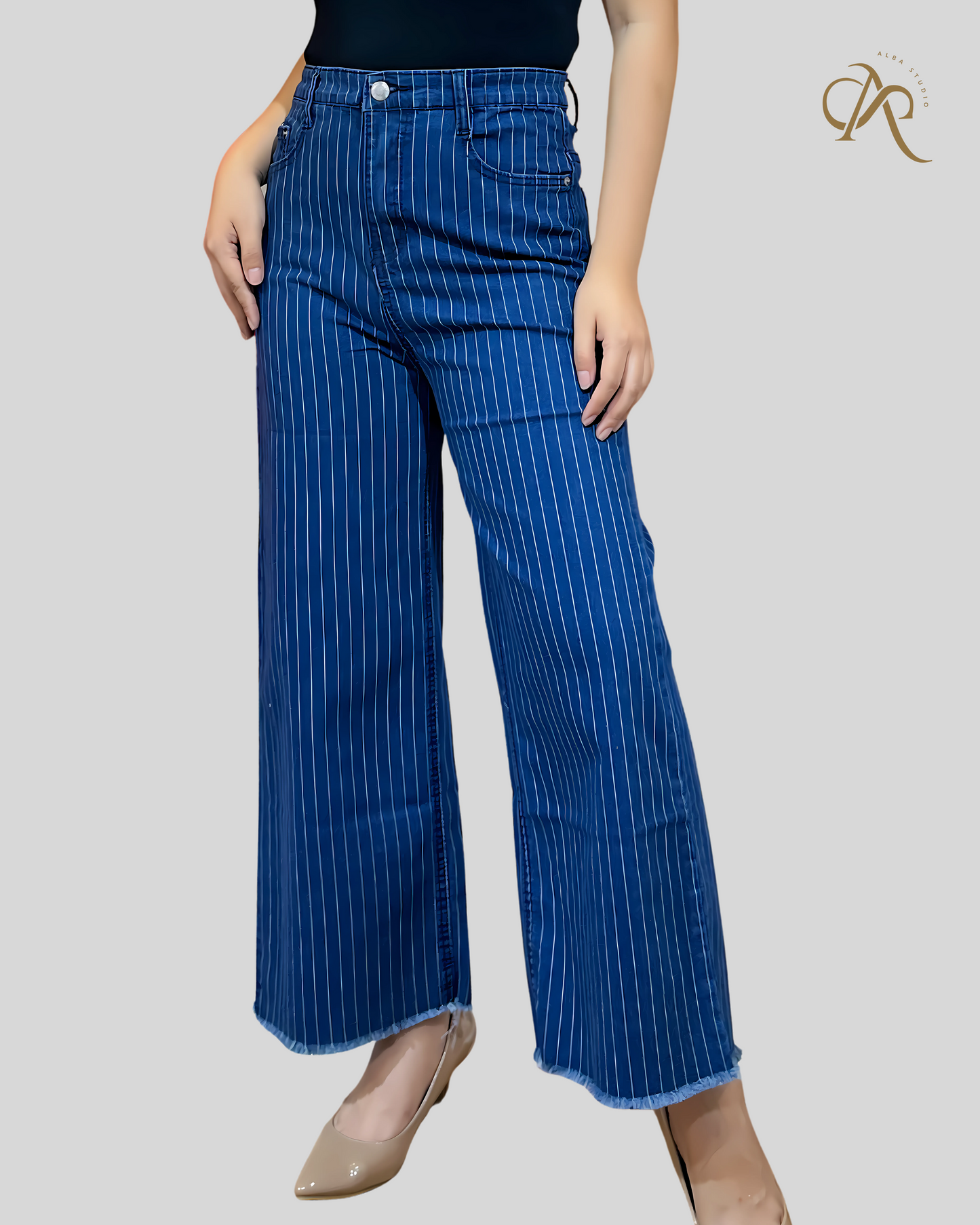 Angel High-Waist Pinstripe Wideleg Pants