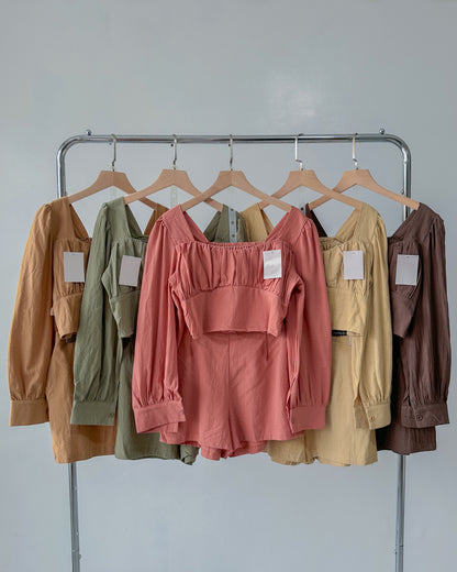 Cleo Set - Long Sleeve Crop Top & High Waist Shorts