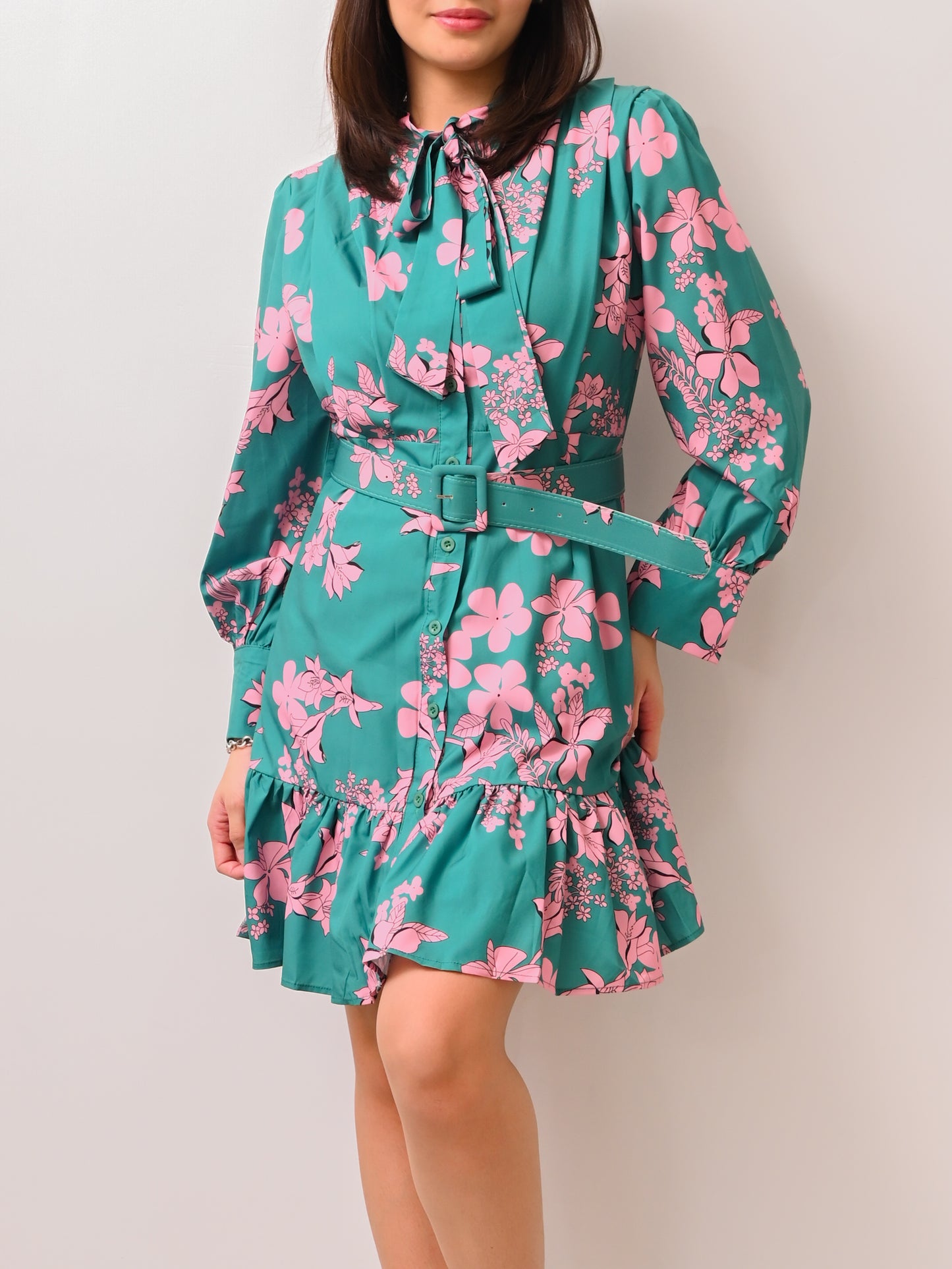 Lilia Floral Belted Ruffle Dress