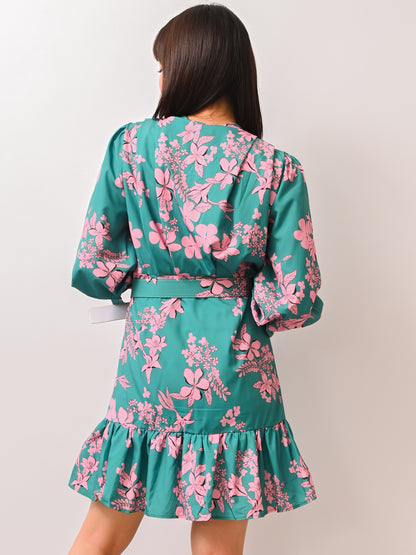 Lilia Floral Belted Ruffle Dress