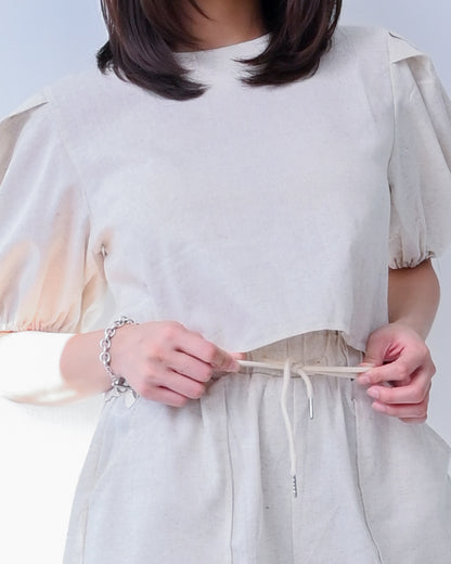 Caryl Linen Style Puff Sleeve Coord Set