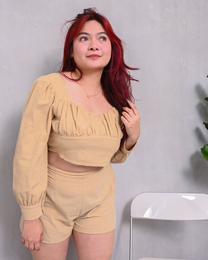 Cleo Set - Long Sleeve Crop Top & High Waist Shorts