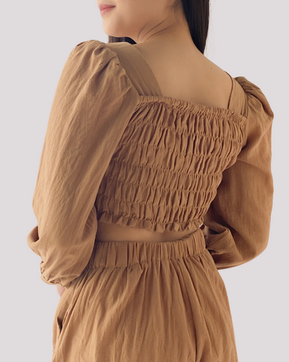 Cleo Set - Long Sleeve Crop Top & High Waist Shorts