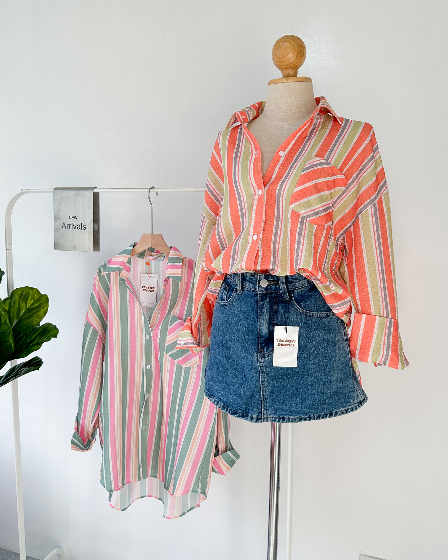 Pochi Striped Oversized Button-Up Shirt with Pocket Detail